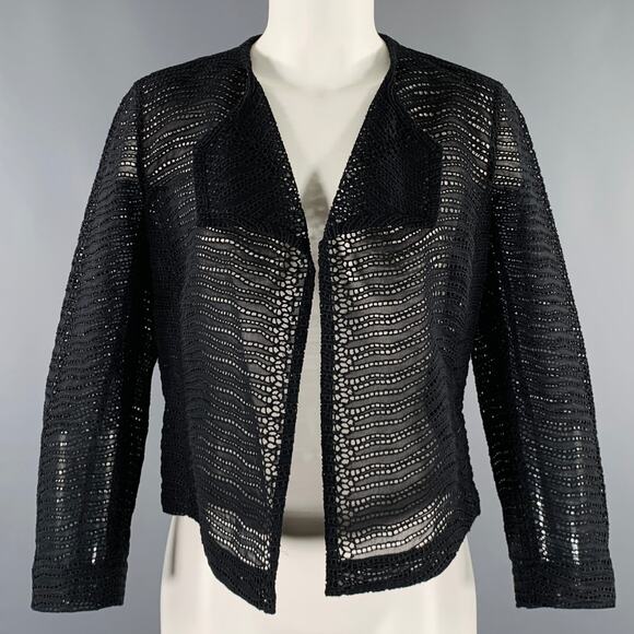 AKRIS Size 6 Black Cotton Eyelet Open Front Jacket Blazer - Picture 1 of 7